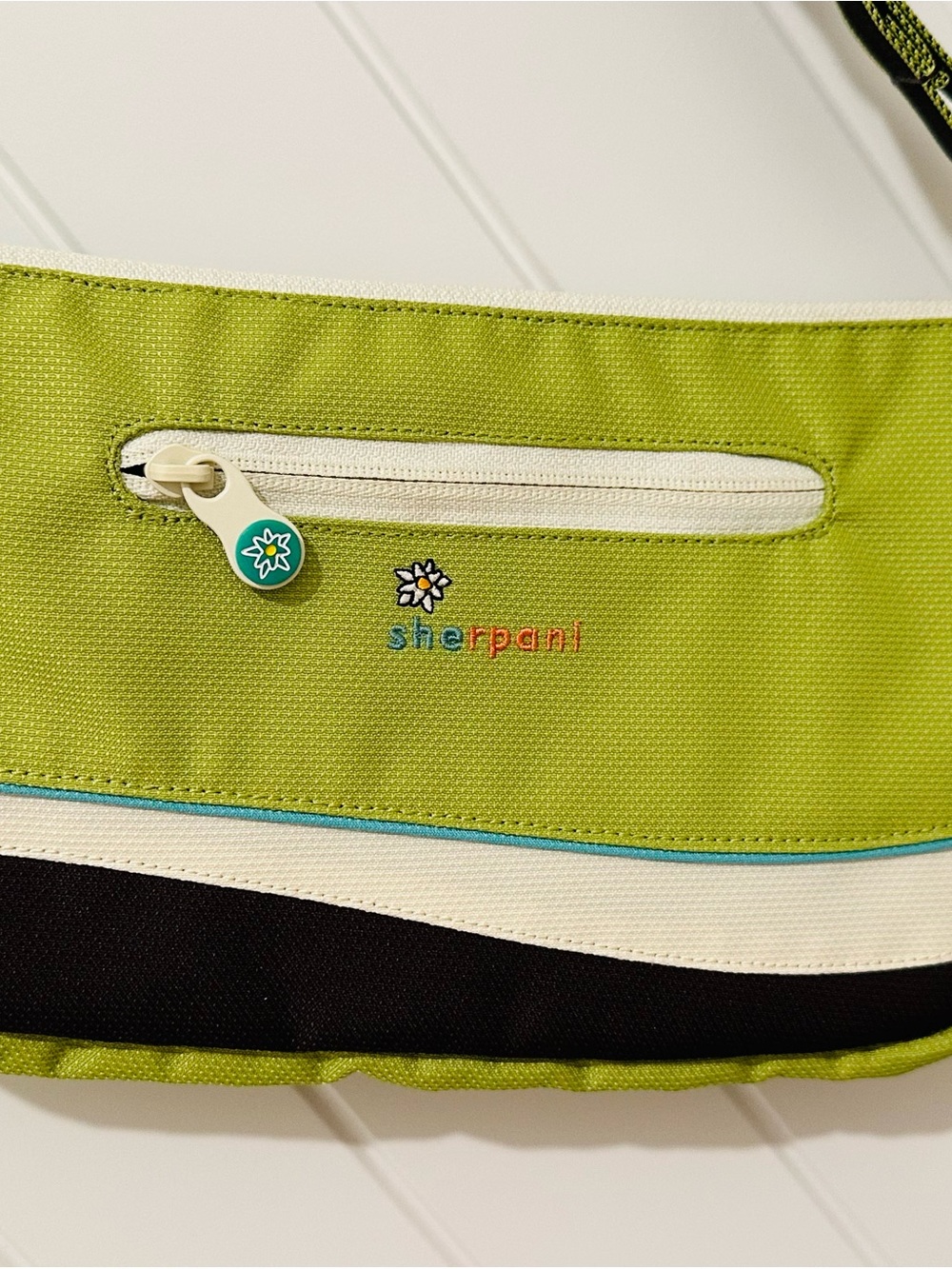 NWT Sherpani Lime Green Crossbody Bag with Black and White Accent Stripes